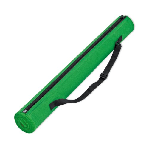 Groene strandmat met patroon, rits en draagriem.