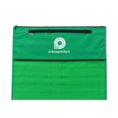 Groene strandmat met handvat en ritsvak.