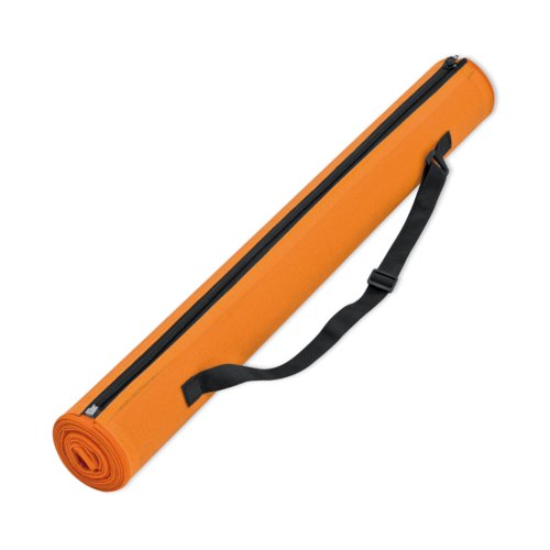 Oranje strandmat met patroon en draagriem.
