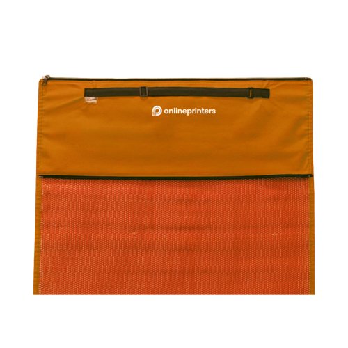 Oranje strandmat met handgreep en patroon.
