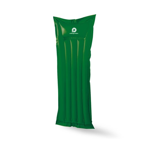 Groen plastic luchtbed met opblaasbare kamers.