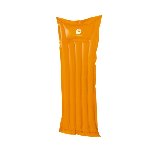 Oranje plastic luchtbed met langwerpig ontwerp.
