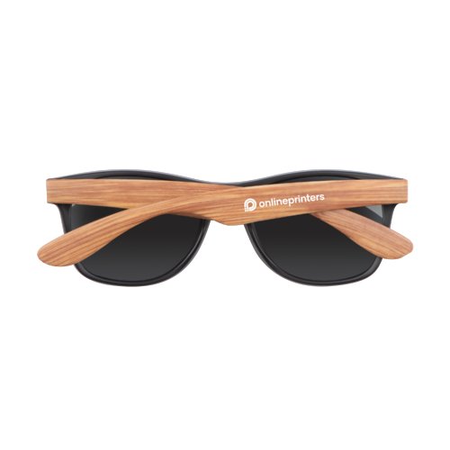 Beige zonnebril met donkere glazen.