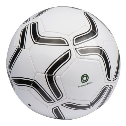Witte voetbal van synthetisch materiaal in toernooiformaat.