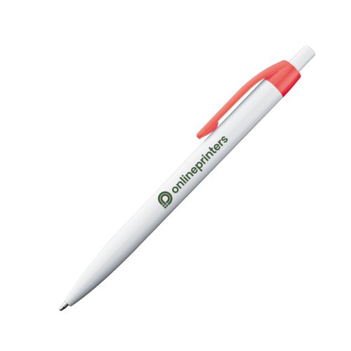 Rode plastic balpen met clip en drukknop.