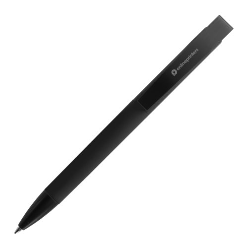 Zwarte balpen met clip en drukmechanisme.