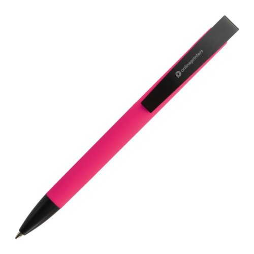 Roze plastic balpen met clip.