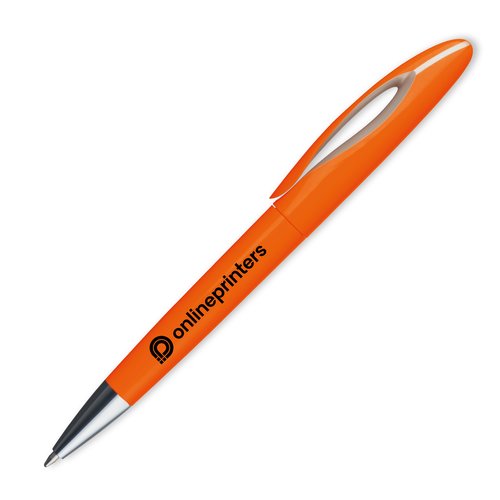 Oranje plastic balpen met clip.