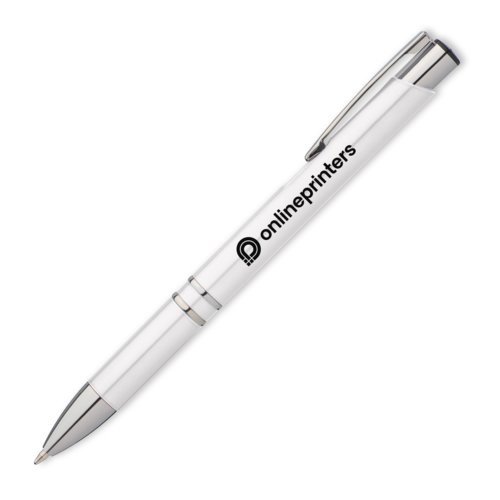 Witte balpen mit clip en drukmechanisme.
