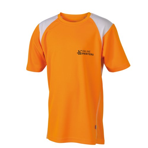 Oranje polyester hardloopshirt voor kinderen met korte mouwen.