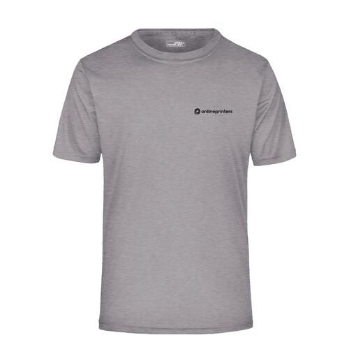Gemixt grijs polyester T-shirt met korte mouwen.