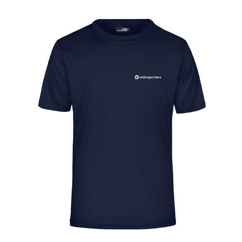 Zwart-blauwe polyester T-shirt voor heren met korte mouwen.