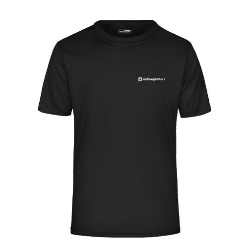 Zwart polyester T-shirt met korte mouwen voor mannen.