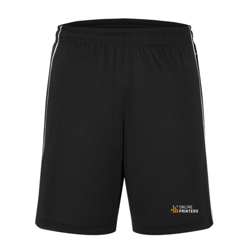 Zwart-witte polyester short met elastische tailleband en trekkoord.