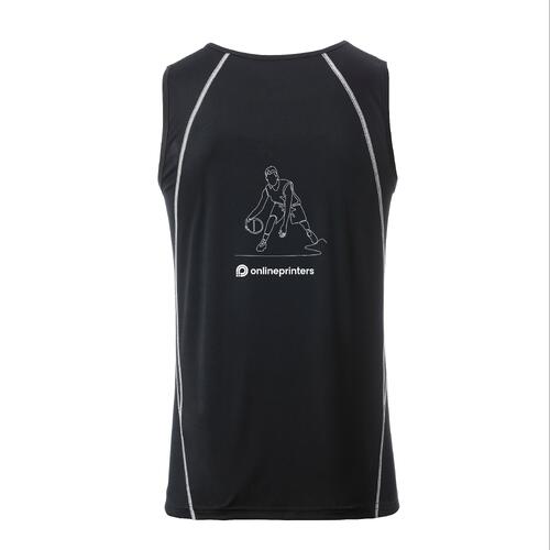 Zwart-witte polyester sporttanktop voor heren.