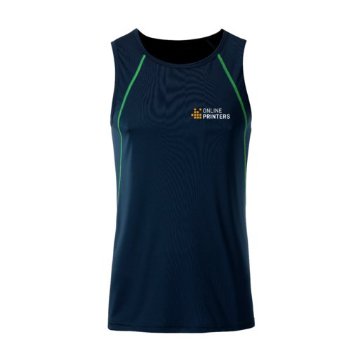 Marineblauw en neongeel polyester tanktop voor heren.