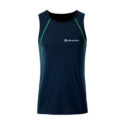 Marineblauw en neongeel polyester tanktop voor heren.