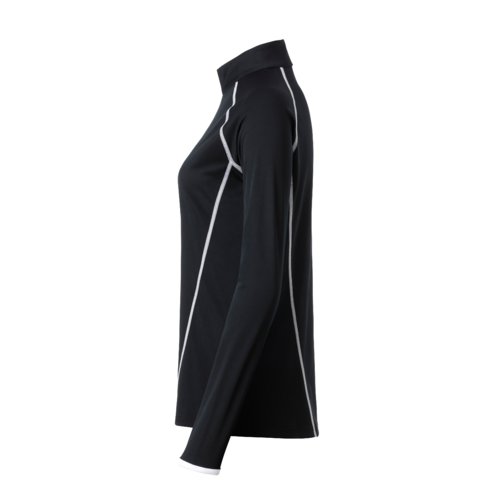 Zwart polyester dames shirt met lange mouwen en sportieve snit.