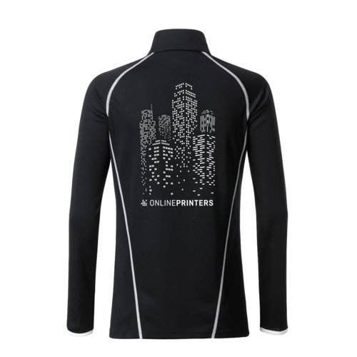Zwart-wit polyester shirt met lange mouwen voor dames.