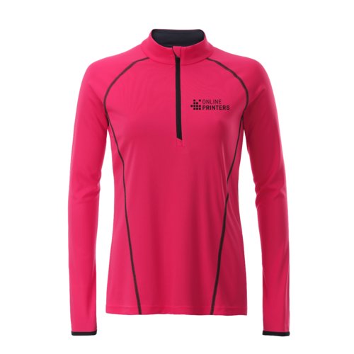 Roze polyester shirt met lange mouwen en rits voor dames.