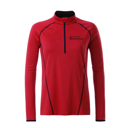 Rood polyester shirt met lange mouwen en korte rits voor dames.