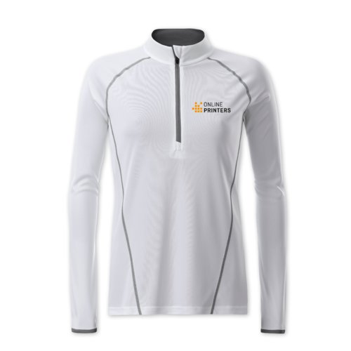 Wit polyester shirt met lange mouwen en rits voor dames.