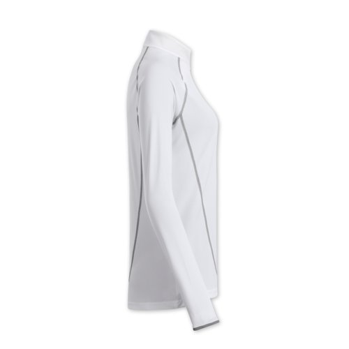 Wit polyester shirt met lange mouwen voor dames met opstaande kraag.