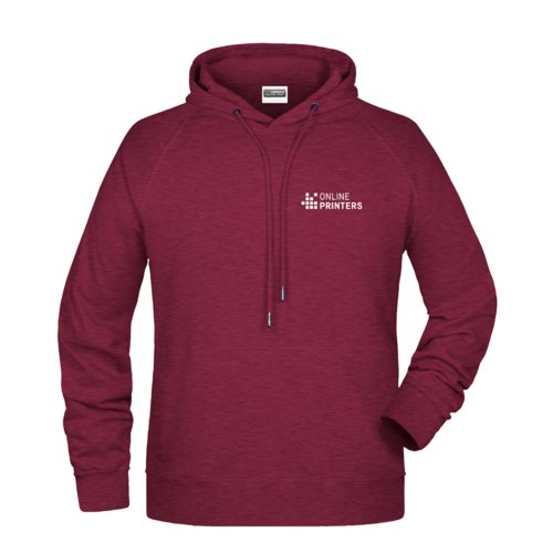 Bordeaux katoen-polyester heren hoodie met capuchon en trekkoord.