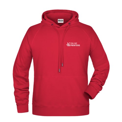 Rode katoen-polyester hoodie voor heren met trekkoord.
