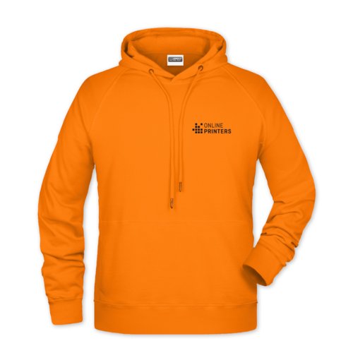 Oranje hoodie van katoenmix met capuchon en trekkoord, voor heren.