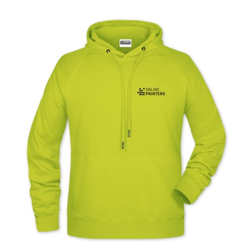 Neon gele katoenmix hoodie met capuchon en trekkoord.