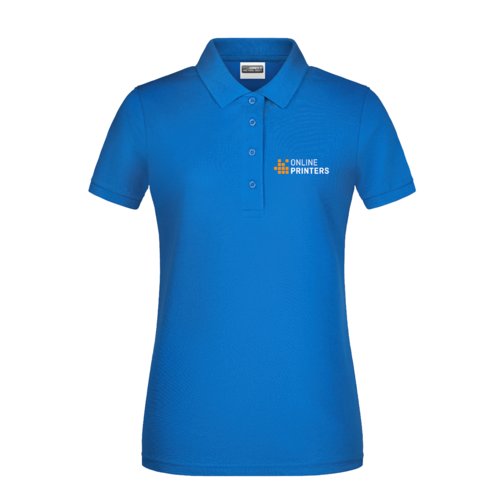 Koningsblauw damespoloshirt van katoen met korte knoopsluiting.