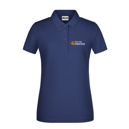Donkerblauw katoenen damespoloshirt.