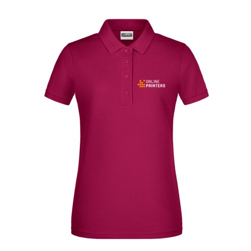 Bordeaux katoenen damespoloshirt met korte knoopsluiting.