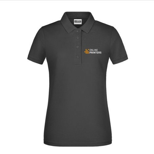Zwart katoenen poloshirt voor dames met korte knoopsluiting.
