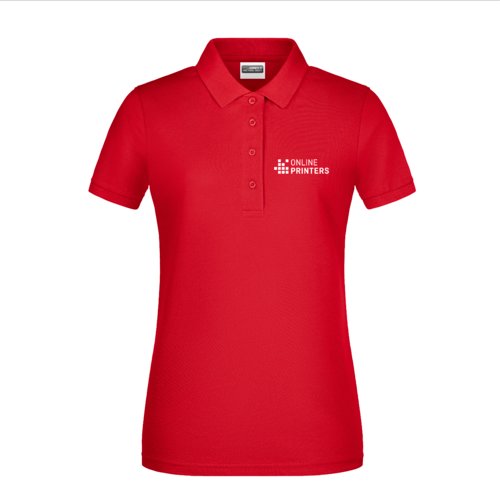 Rood katoenen damespoloshirt met korte mouwen.