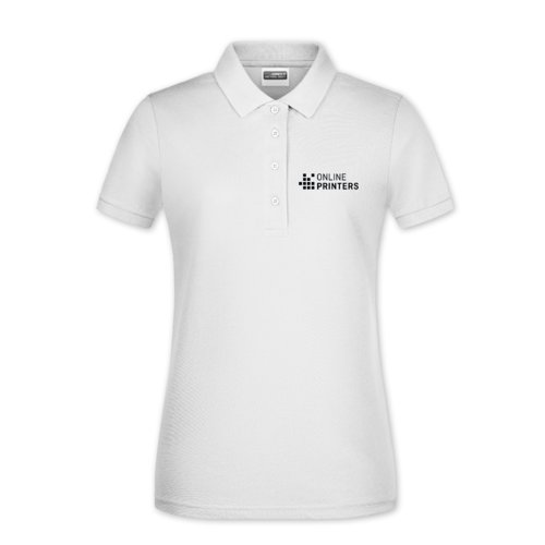 Wit katoenen poloshirt in damesmodel met knoopsluiting.