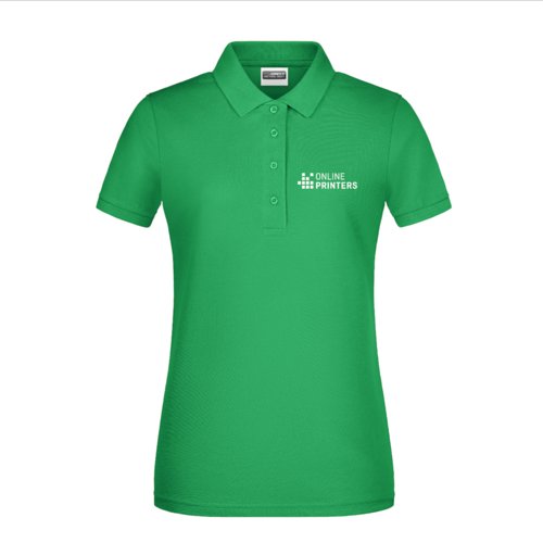 Damespoloshirt van stof met korte knoopsluiting.