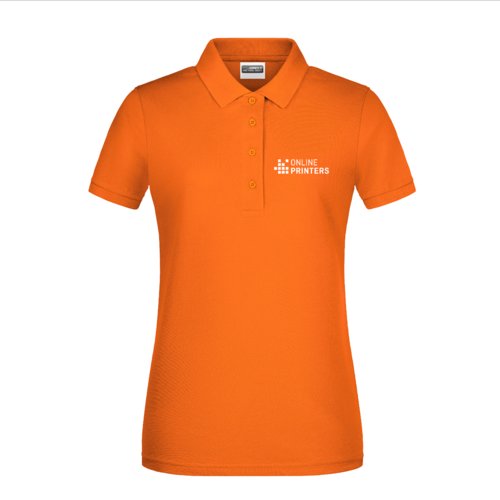 Oranje damespoloshirt van katoen met korte knoopsluiting.