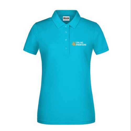 Turquoise katoenen polo voor dames met knoopsluiting.