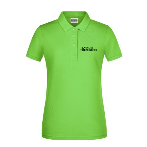 Appelgroene katoenen poloshirt voor dames met korte knoopsluiting.
