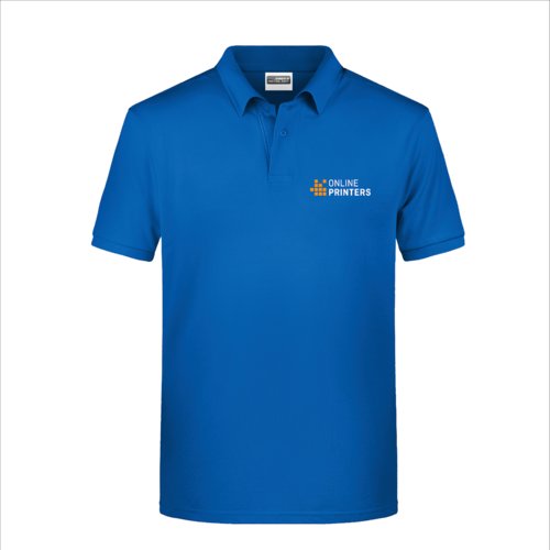 Koningsblauw katoenen poloshirt voor heren met korte knoopsluiting.