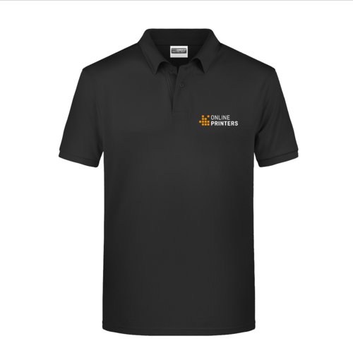 Zwart katoenen poloshirt voor heren met korte knoopsluiting.