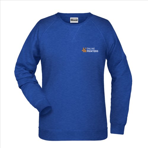 Blauw gemleerd katoen-polyester sweatshirt voor dames.