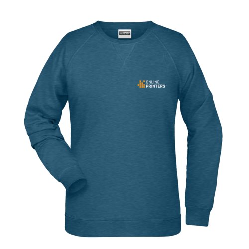 Petrol gemleerd katoen-polyester sweatshirt voor dames.