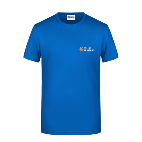 Koningsblauw katoenen heren-T-shirt met korte mouwen.