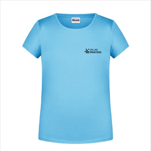Hemelsblauw katoenen T-shirt voor meisjes met ronde hals.