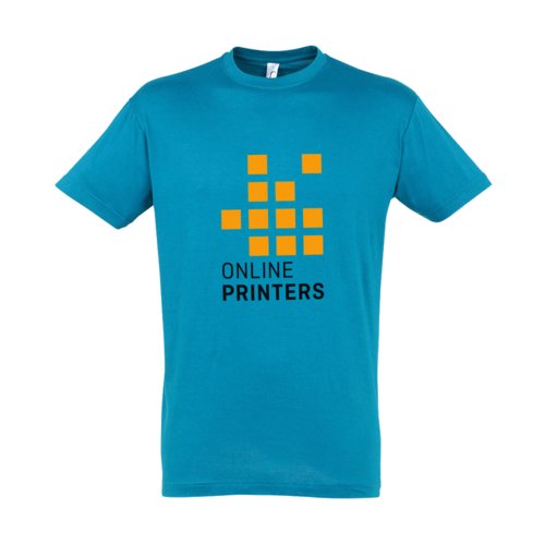 Aquablauw katoenen T-shirt met korte mouwen.
