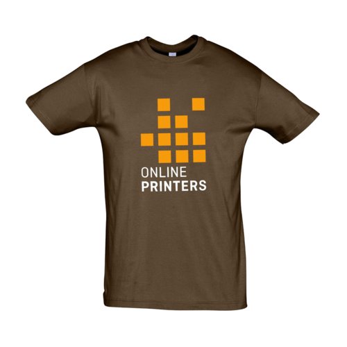 Bruin katoenen T-shirt met korte mouwen en ronde hals.