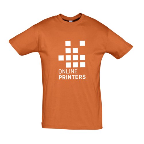 Oranje katoenen T-shirt met korte mouwen en ronde hals.